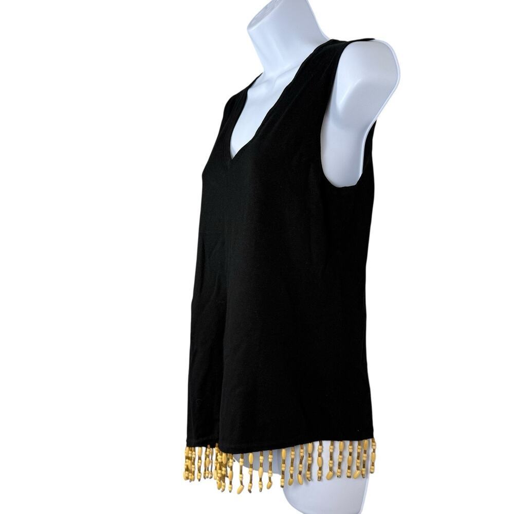 Cable & Gauge Tank Top Womens Medium Sleeveless Silk Y2K Wood Bead Fringe Boho - Picture 4 of 7